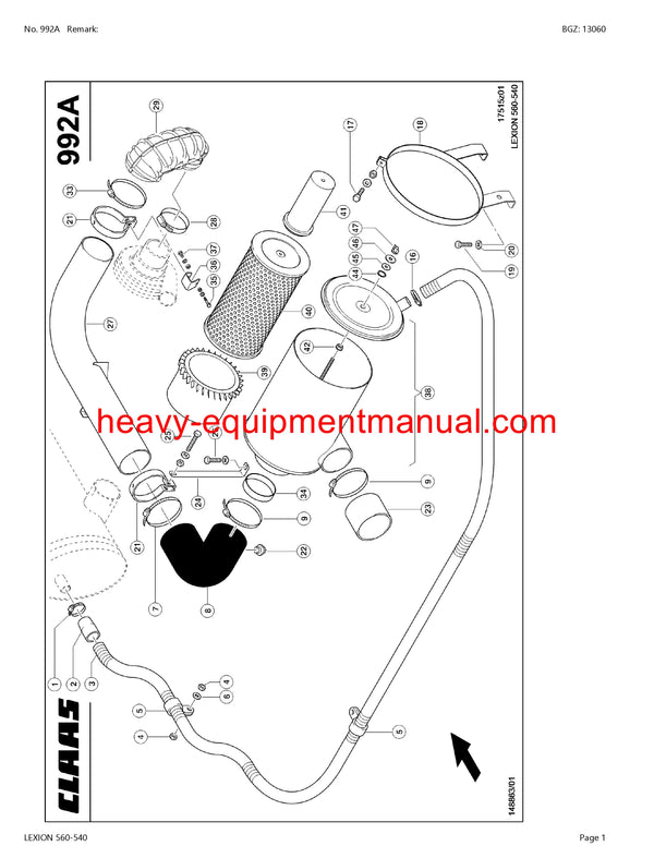 CLAAS LEXION 560-540 COMBINE PARTS CATALOG MANUAL