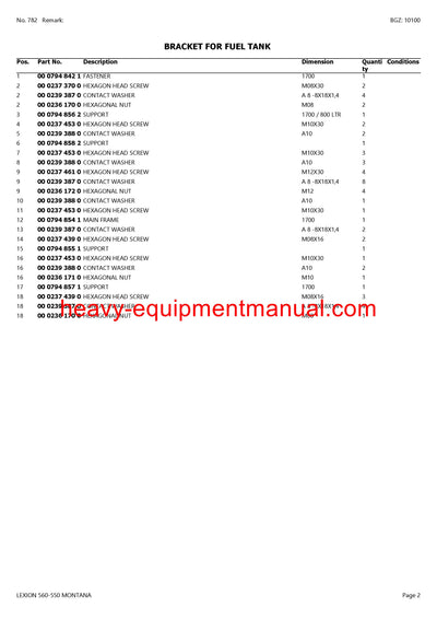 PDF Claas 560 - 550 Lexion Montana Combine Parts Manual