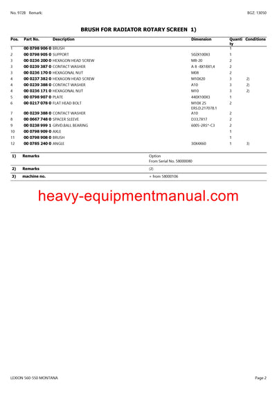 CLAAS LEXION 560-550 MONTANA COMBINE PARTS CATALOG MANUAL