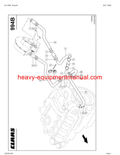 CLAAS LEXION 580 COMBINE PARTS CATALOG MANUAL