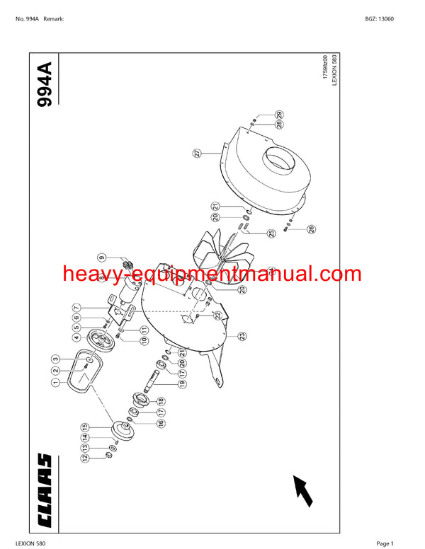 PDF Claas 580 Lexion Combine Parts Manual
