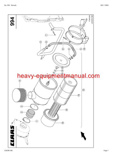 CLAAS LEXION 580 COMBINE PARTS CATALOG MANUAL