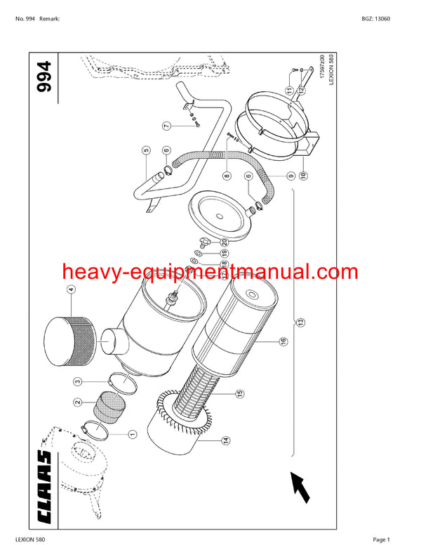 PDF Claas 580 Lexion Combine Parts Manual