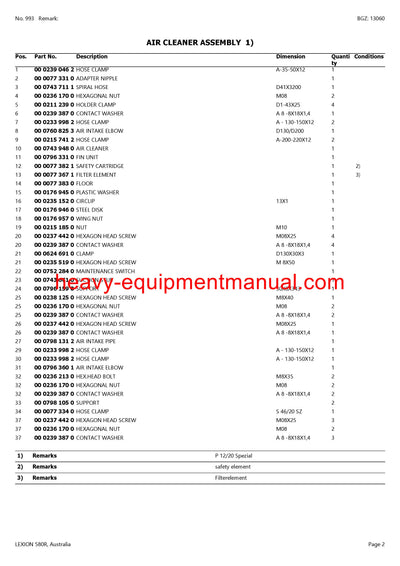 PDF Claas 580R Lexion Combine Parts Manual
