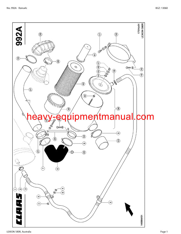 CLAAS LEXION 580R AUSTRALIA COMBINE PARTS CATALOG MANUAL (SN: 58500960-58599999