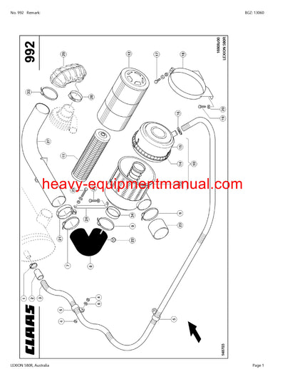 CLAAS LEXION 580R AUSTRALIA COMBINE PARTS CATALOG MANUAL (SN: 57700011-57799999)