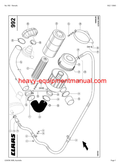 PDF Claas 580R Lexion Combine Parts Manual