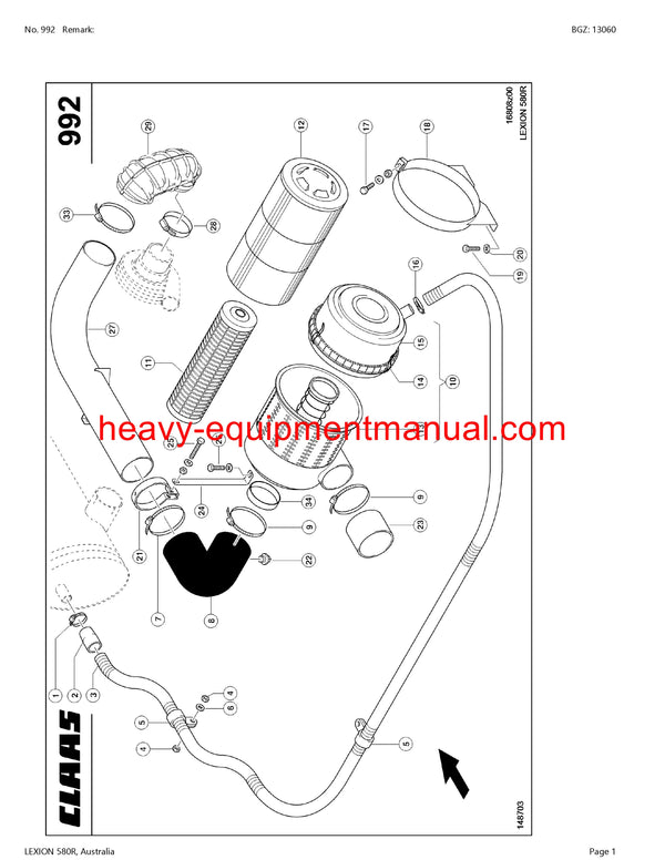 PDF Claas 580R Lexion Combine Parts Manual
