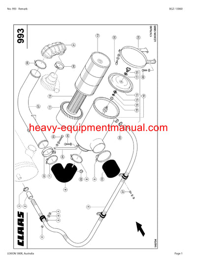 CLAAS LEXION 580R AUSTRALIA COMBINE PARTS CATALOG MANUAL (SN: 57700011-57799999)