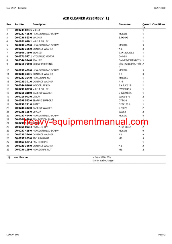 PDF Claas 600 Lexion Montana Combine Parts Manual