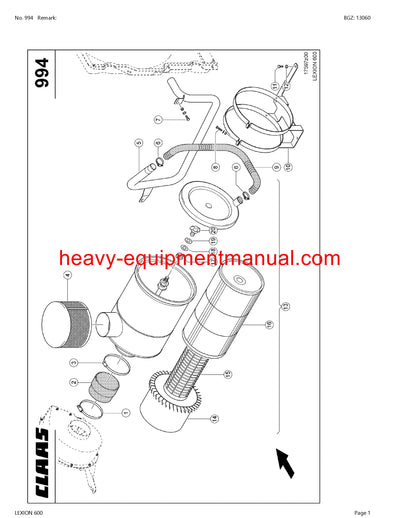 CLAAS LEXION 600 MONTANA COMBINE PARTS CATALOG MANUAL