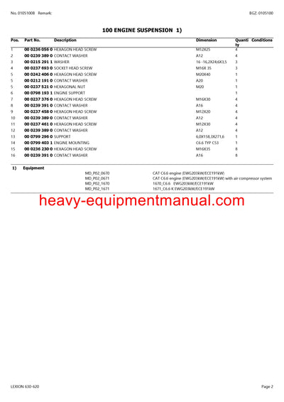CLAAS LEXION 630-620 COMBINE PARTS CATALOG MANUAL (SN: C5300011-C5399999)
