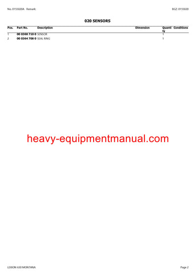 PDF Claas 630 Lexion Montana Combine Parts Manual