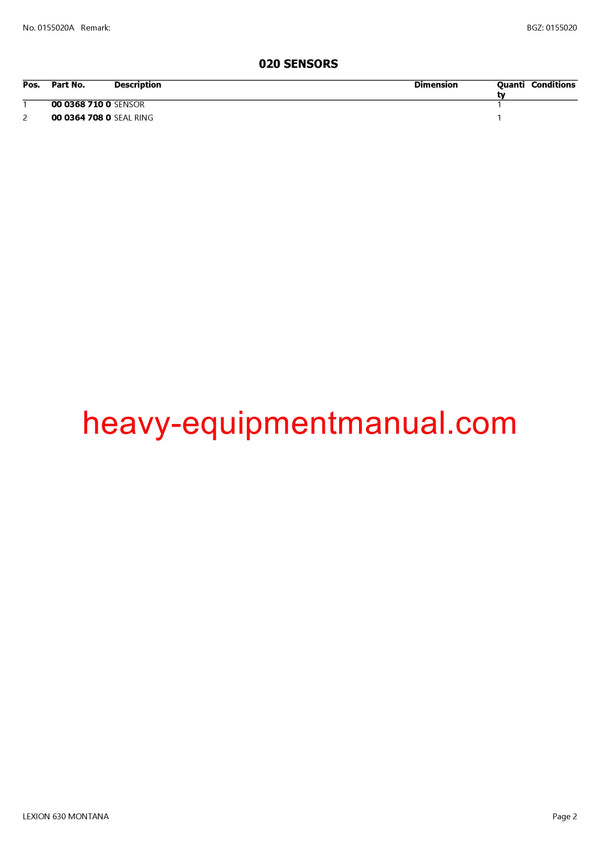 PDF Claas 630 Lexion Montana Combine Parts Manual