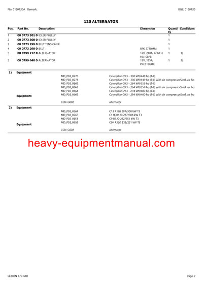 CLAAS LEXION 670-640 COMBINE PARTS CATALOG MANUAL (SN: C5400011-C5499999)