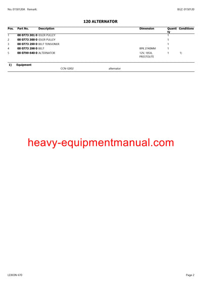 CLAAS LEXION (NORTH AMERICA) 670 COMBINE PARTS CATALOG MANUAL (SN: C6700101-C6799999)