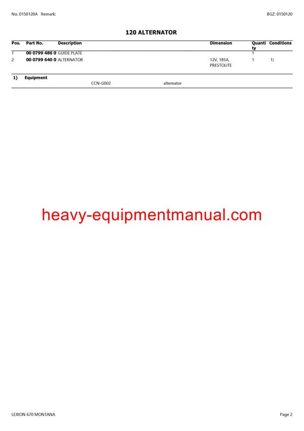 CLAAS LEXION 670 MONTANA COMBINE PARTS CATALOG MANUAL