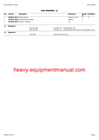 CLAAS LEXION 760-750 COMBINE PARTS CATALOG MANUAL