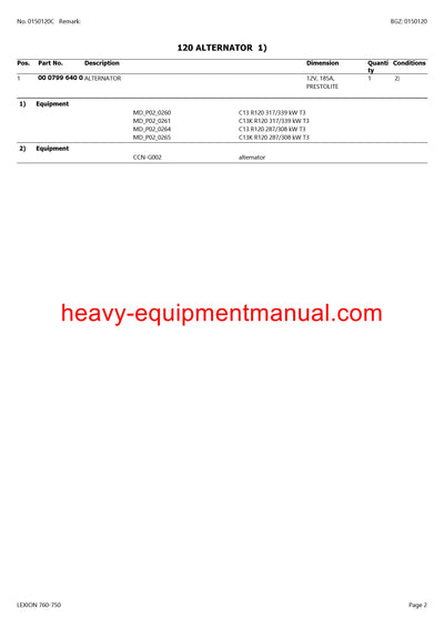 CLAAS LEXION 760-750 COMBINE PARTS CATALOG MANUAL (SN: C7500011-C7599999)