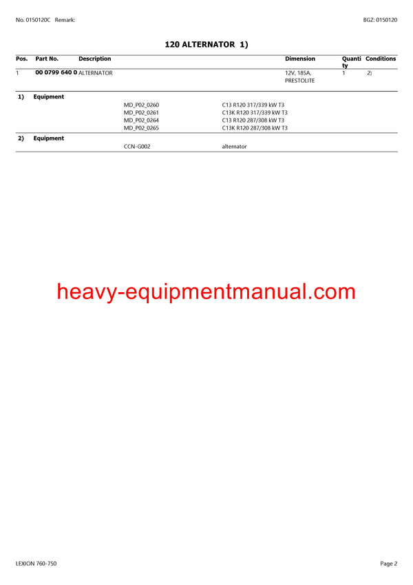 CLAAS LEXION 760-750 COMBINE PARTS CATALOG MANUAL (SN: C7500011-C7599999)