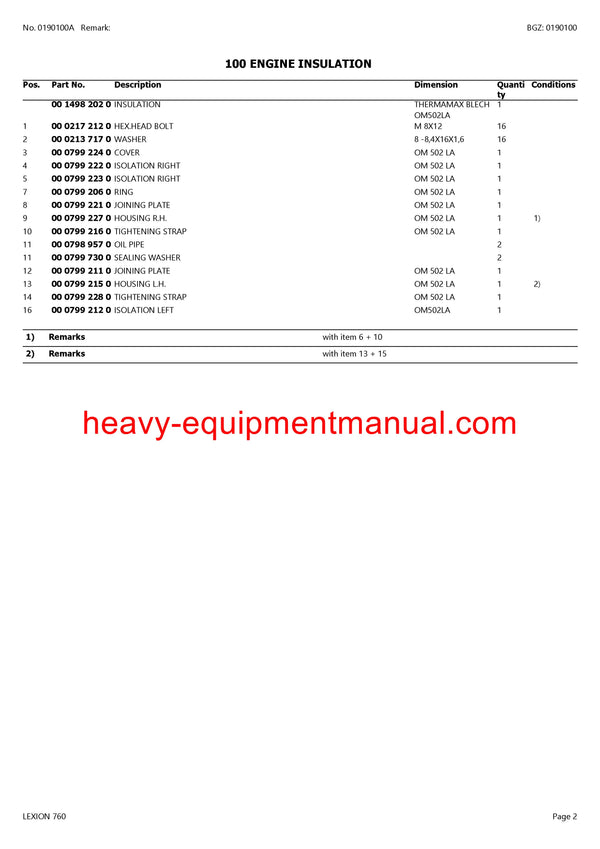 PDF Claas 760 Lexion Combine Parts Manual
