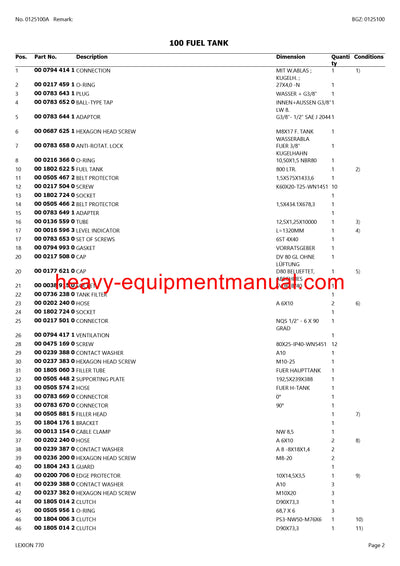 CLAAS LEXION 770 COMBINE PARTS CATALOG MANUAL