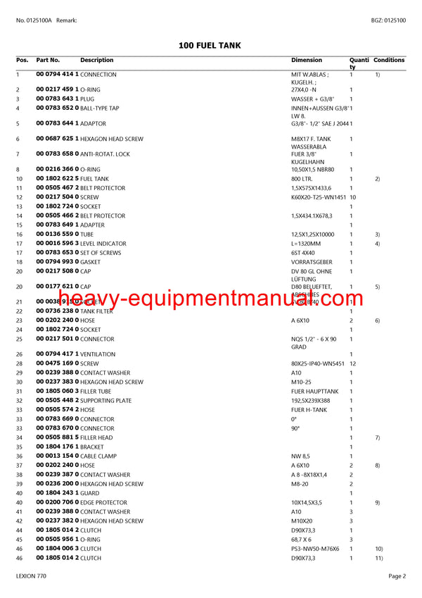 CLAAS LEXION 770 COMBINE PARTS CATALOG MANUAL