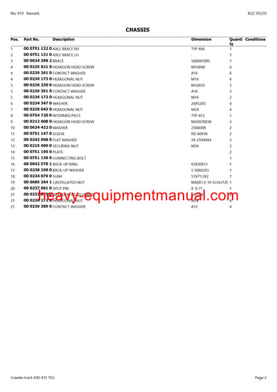 CLAAS LEXION Crawler track 430-415 TEG COMBINE PARTS CATALOG MANUAL