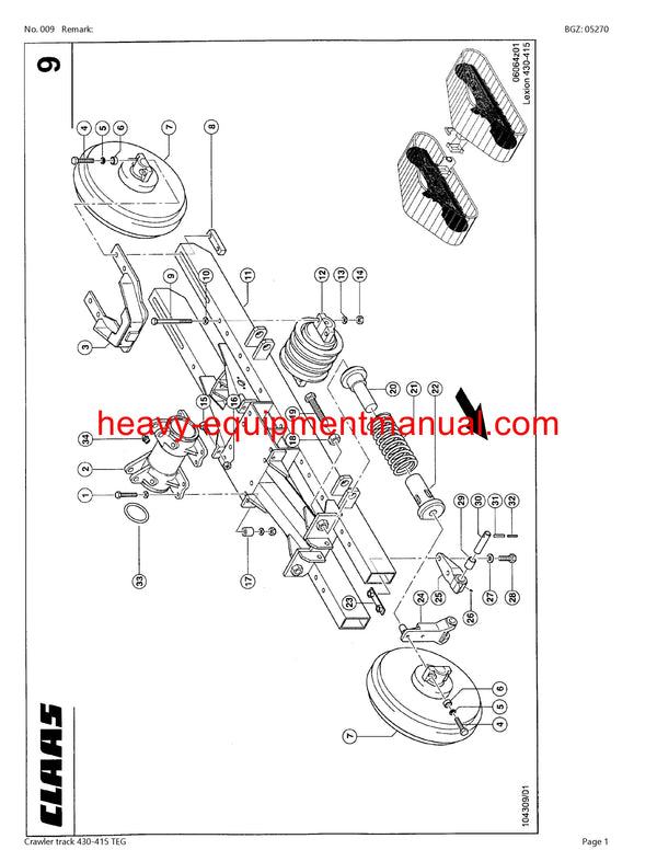 PDF Claas 430 - 415 Teg Lexion Crawler Track Combine Parts Manual