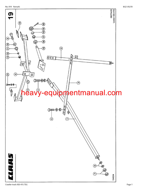 CLAAS LEXION Crawler track 430-415 TEG COMBINE PARTS CATALOG MANUAL