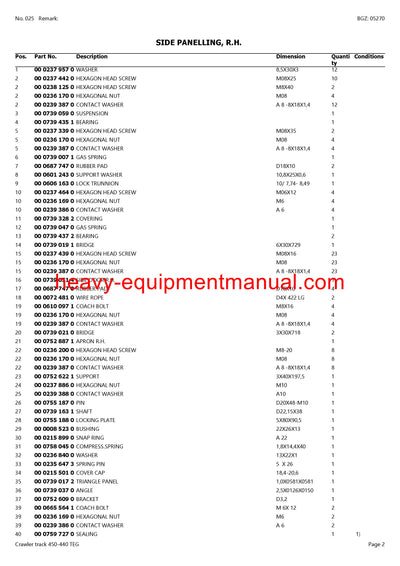 CLAAS LEXION Crawler track 450-440 TEG COMBINE PARTS CATALOG MANUAL