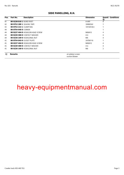 PDF Claas 450 - 440 Teg Lexion Crawler Track Combine Parts Manual