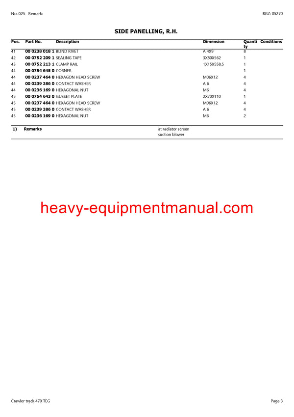 PDF Claas 470 Teg Lexion Crawler Track Combine Parts Manual