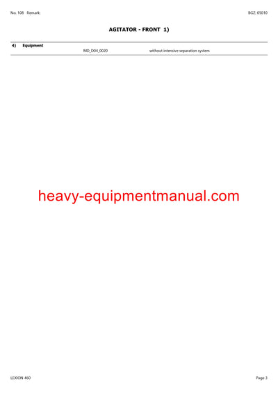 CLAAS LEXION (NORTH AMERICA) 460 COMBINE PARTS CATALOG MANUAL