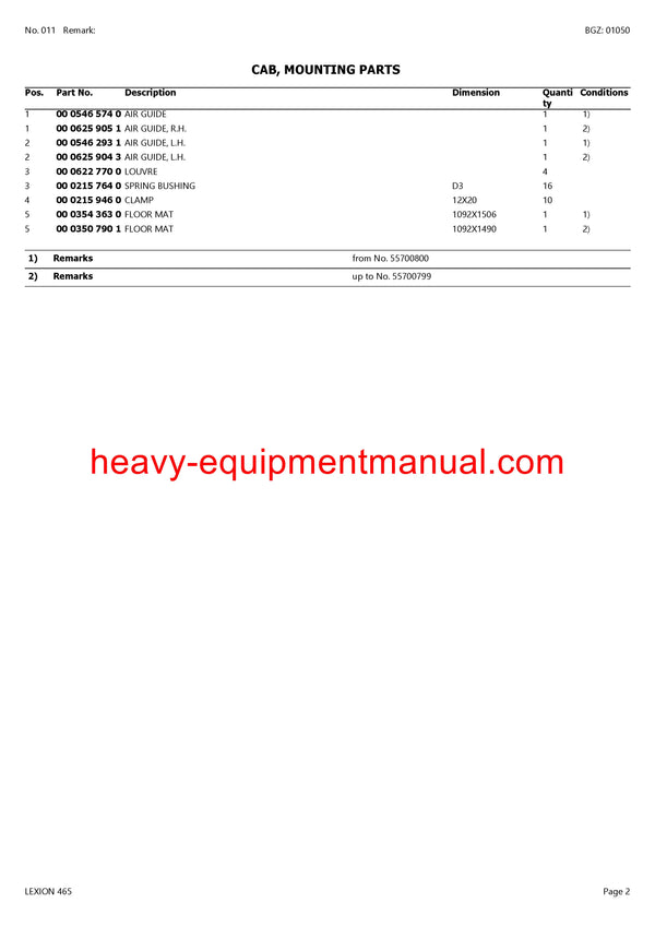 PDF Claas 465 Lexion Combine Parts Manual