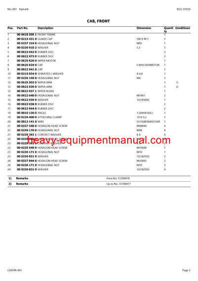 PDF Claas 465 Lexion Combine Parts Manual