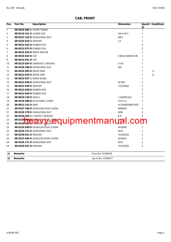 PDF Claas 465 Lexion Combine Parts Manual