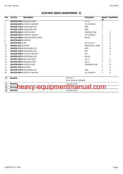 PDF Claas 470R/460 Lexion Combine Parts Manual