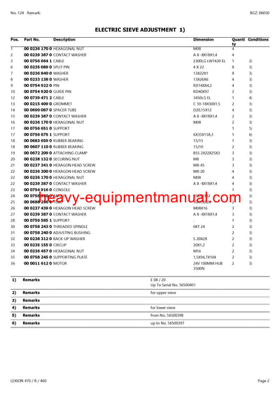 PDF Claas 470R/460 Lexion Combine Parts Manual