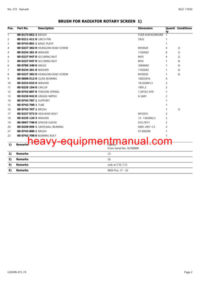 PDF Claas 475R Lexion Combine Parts Manual