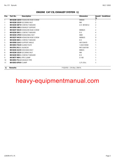 PDF Claas 475R Lexion Combine Parts Manual