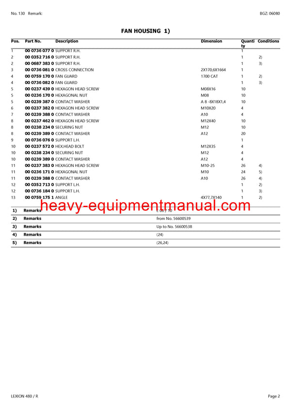 PDF Claas 480R Lexion Combine Parts Manual