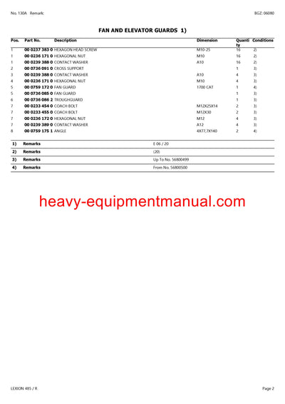 PDF Claas 485R Lexion Combine Parts Manual