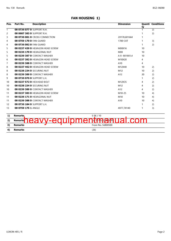 PDF Claas 485R Lexion Combine Parts Manual