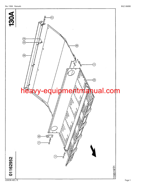 PDF Claas 485R Lexion Combine Parts Manual