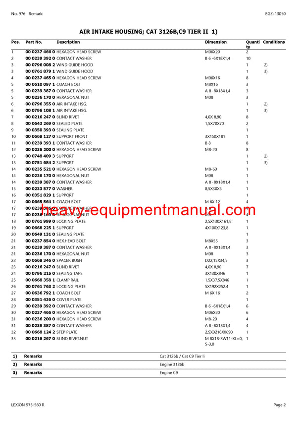 PDF Claas 575 - 560R Lexion Combine Parts Manual