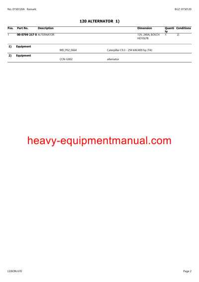 PDF Claas 670 Lexion Combine Parts Manual