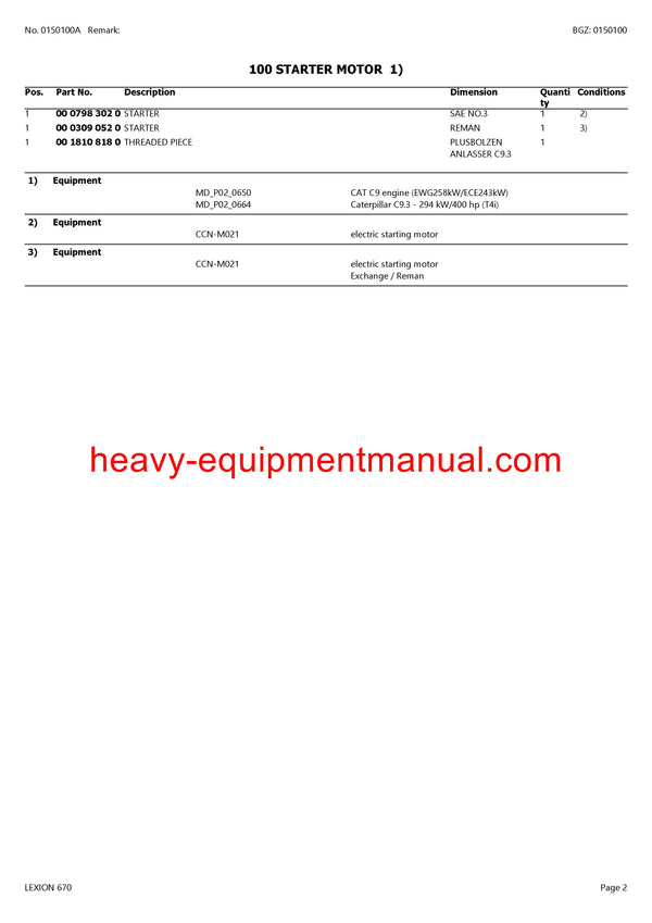 PDF Claas 670 Lexion Combine Parts Manual