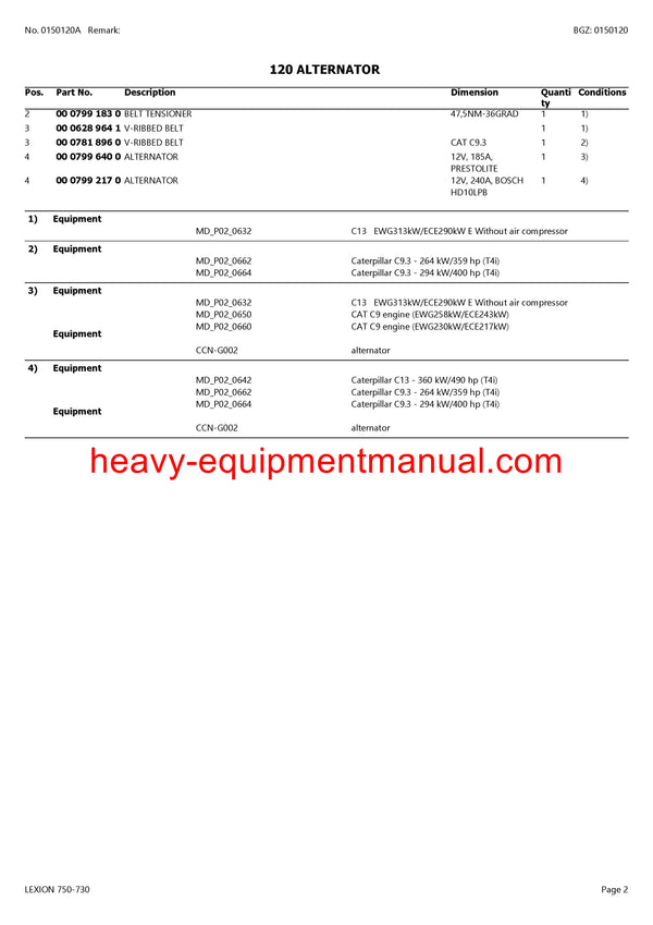 CLAAS LEXION (NORTH AMERICA) 750-730 COMBINE PARTS CATALOG MANUAL (SN: C4800011-C4899999)