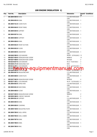 CLAAS LEXION (NORTH AMERICA) 780-760 COMBINE PARTS CATALOG MANUAL (SN: C6900101-C6999999)